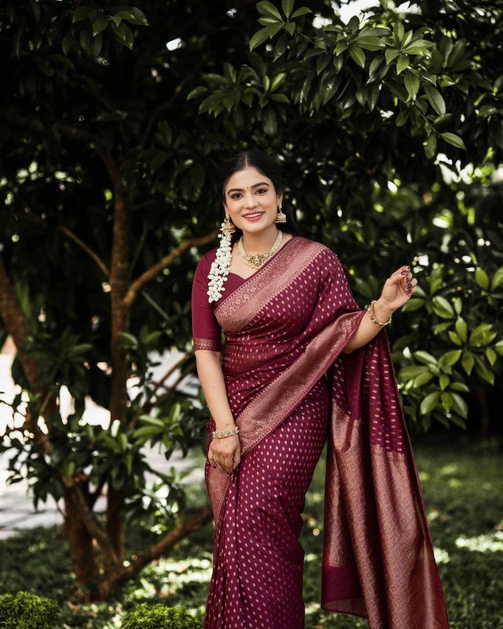 Banarasi Silk Saree - Maroon Silk with Fine Craftsmanship and Ornate Motifs