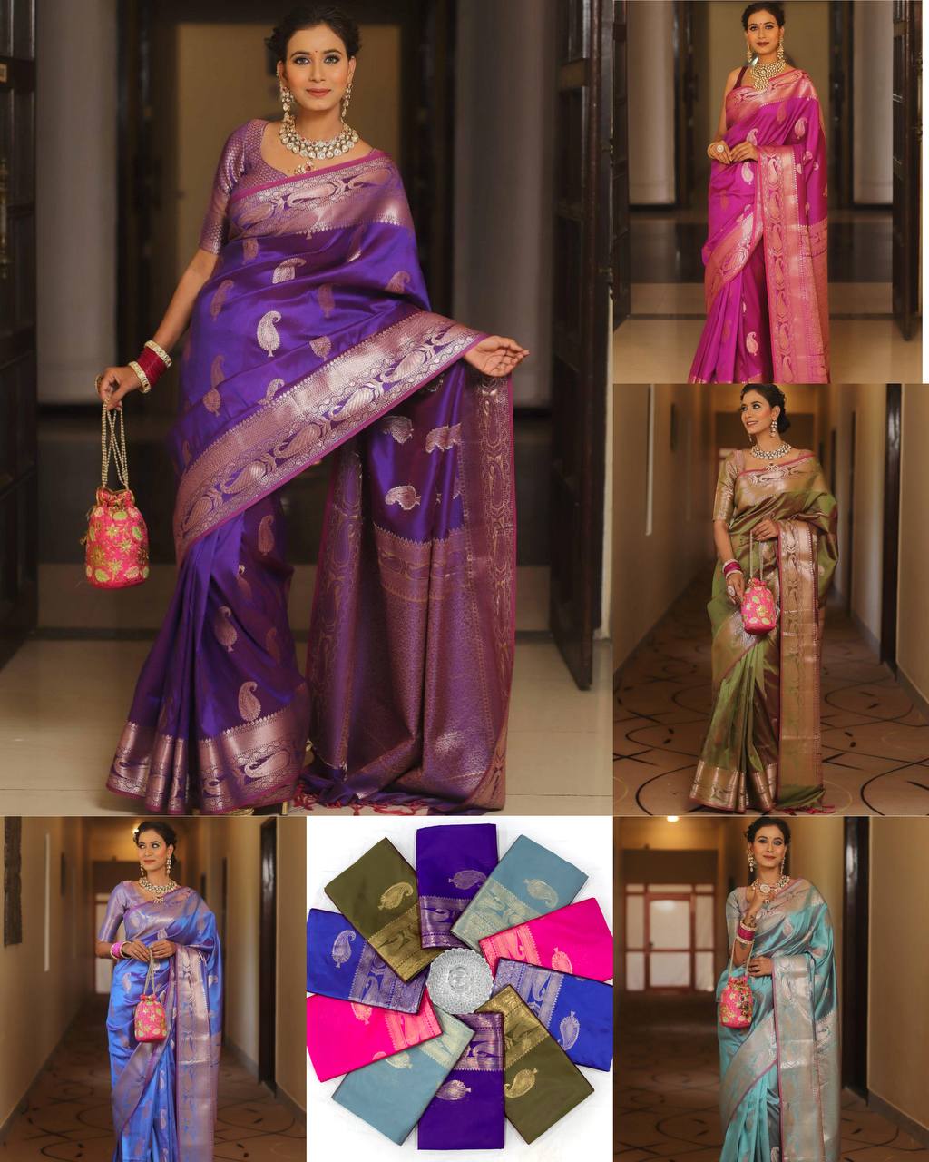 Blue Woven Design Banarasi Silk Blend Saree With Unstitched Blouse Piece