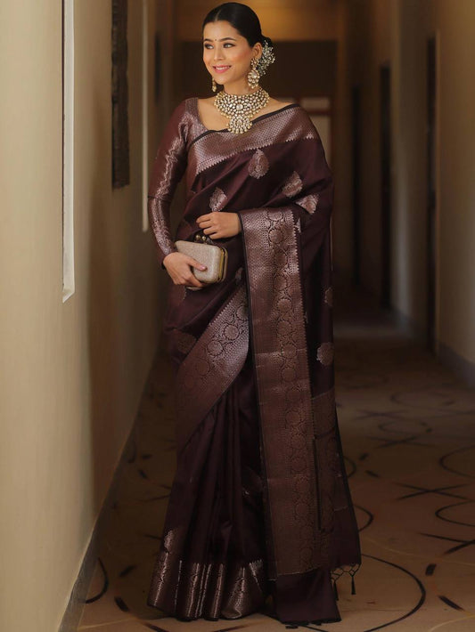 Women's Banarasi Semi Katan Soft Silk Saree, Jacquard Border with Blouse Piece, Saree for Women/Girls