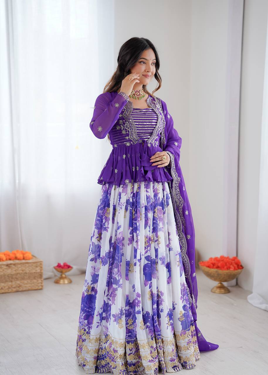 Purple Lehenga Choli for Women in Georgette With Sequence Work and Print