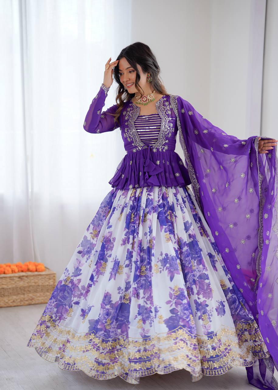 Purple Lehenga Choli for Women in Georgette With Sequence Work and Print