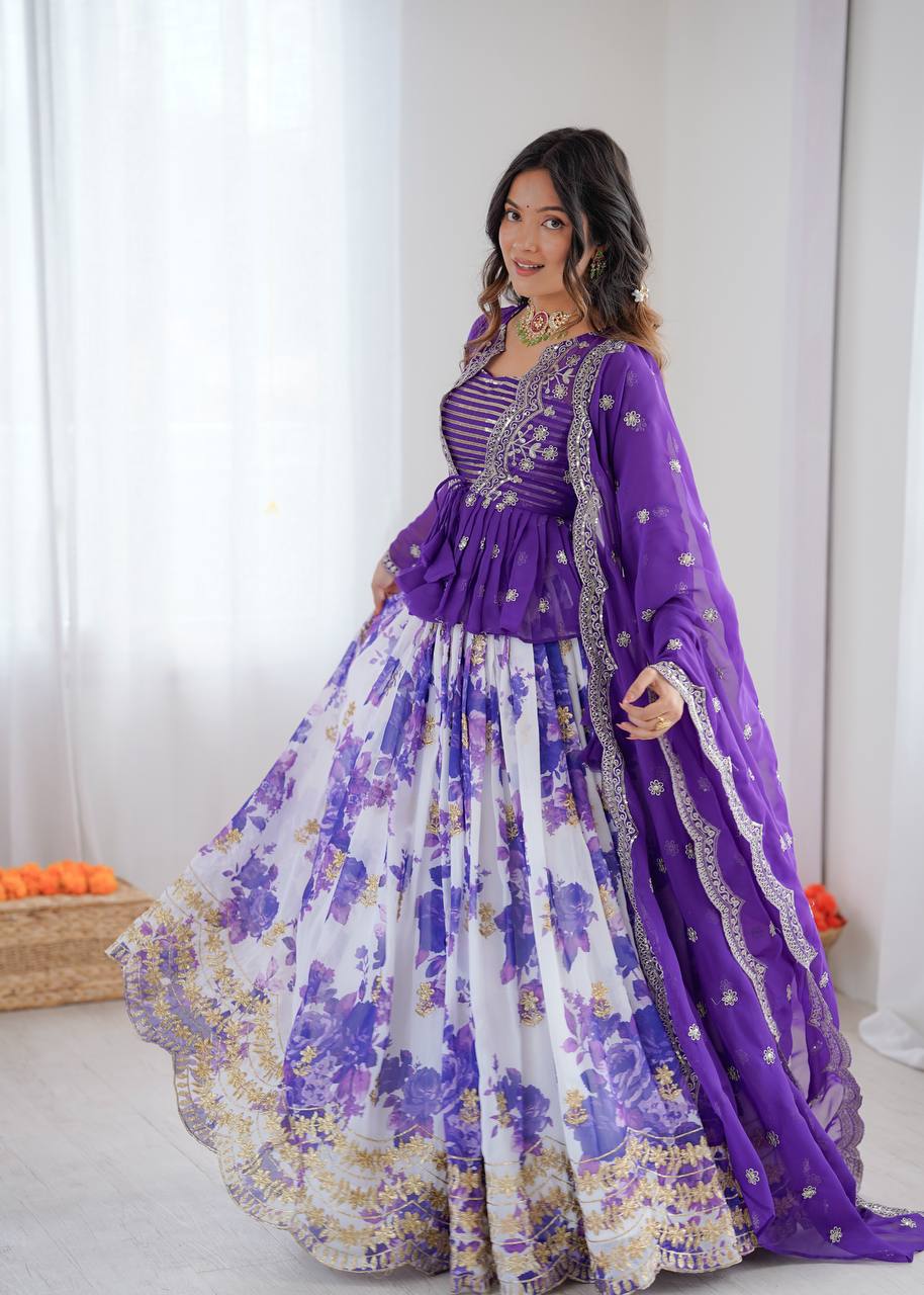 Purple Lehenga Choli for Women in Georgette With Sequence Work and Print