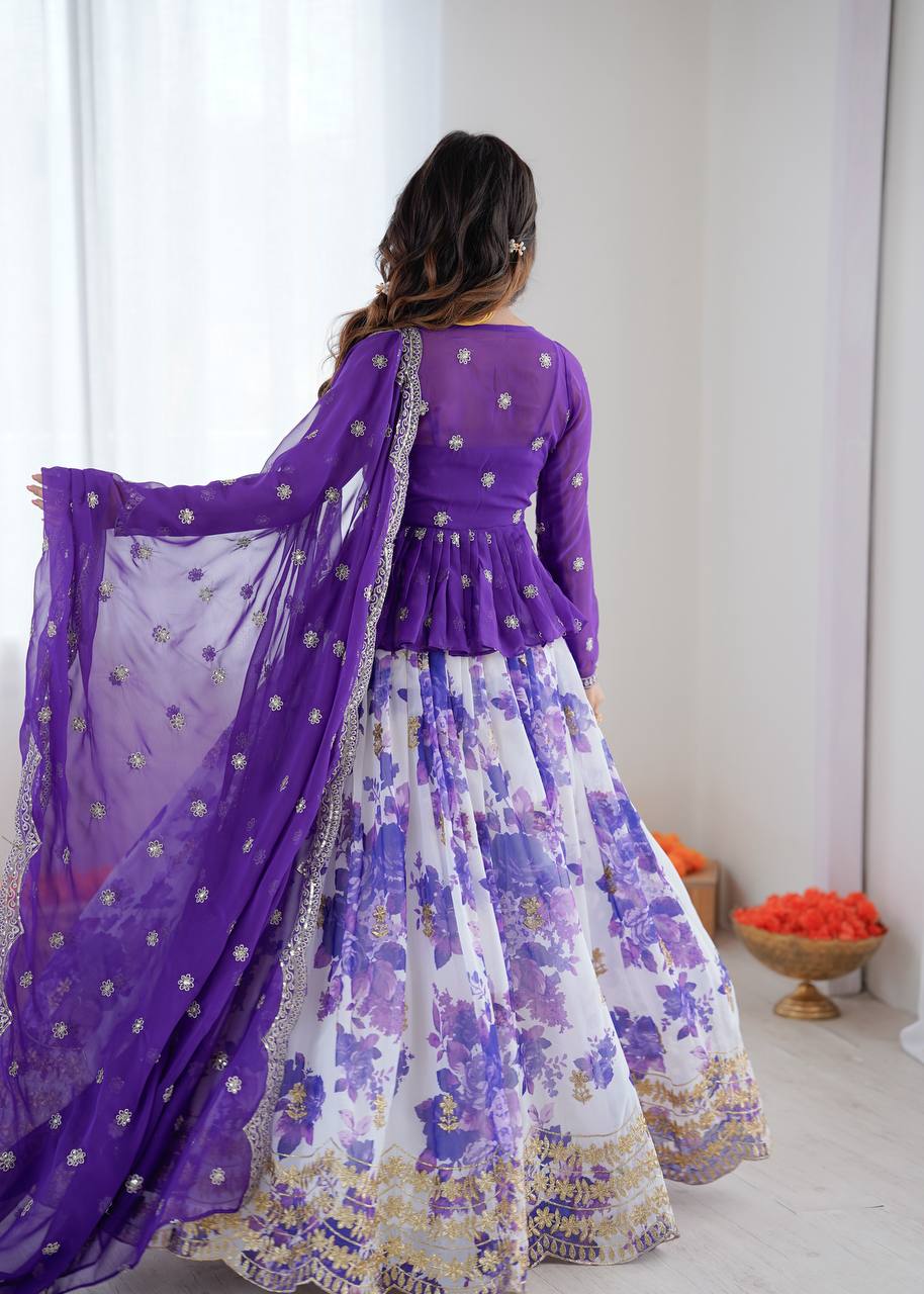 Purple Lehenga Choli for Women in Georgette With Sequence Work and Print