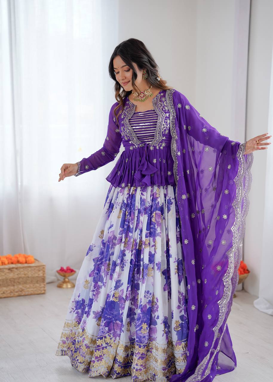Purple Lehenga Choli for Women in Georgette With Sequence Work and Print