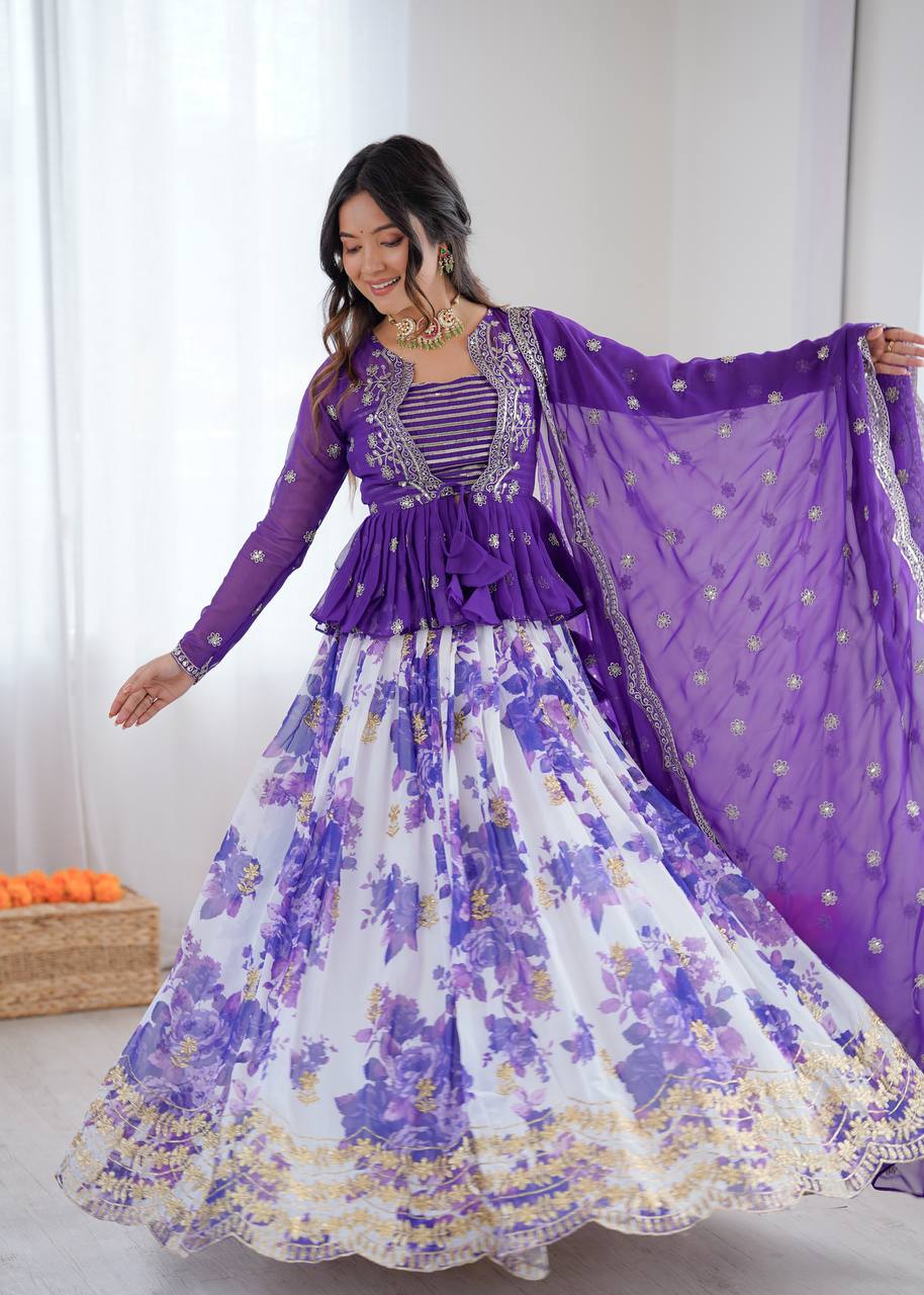 Purple Lehenga Choli for Women in Georgette With Sequence Work and Print