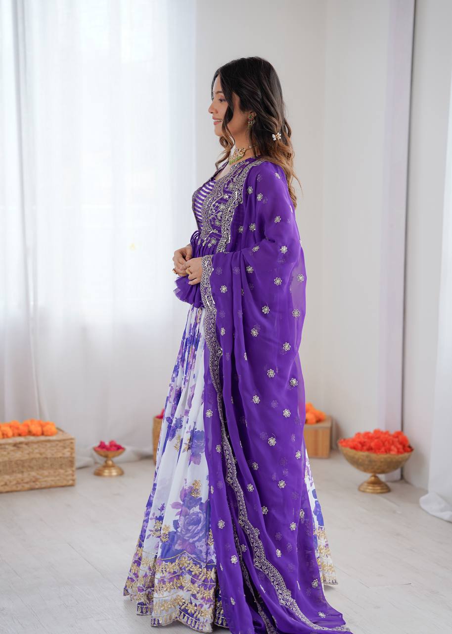 Purple Lehenga Choli for Women in Georgette With Sequence Work and Print
