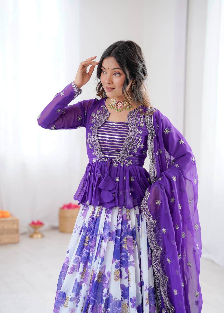 Purple Lehenga Choli for Women in Georgette With Sequence Work and Print