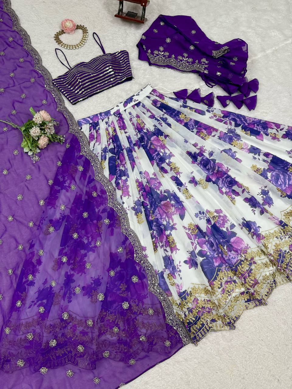 Purple Lehenga Choli for Women in Georgette With Sequence Work and Print